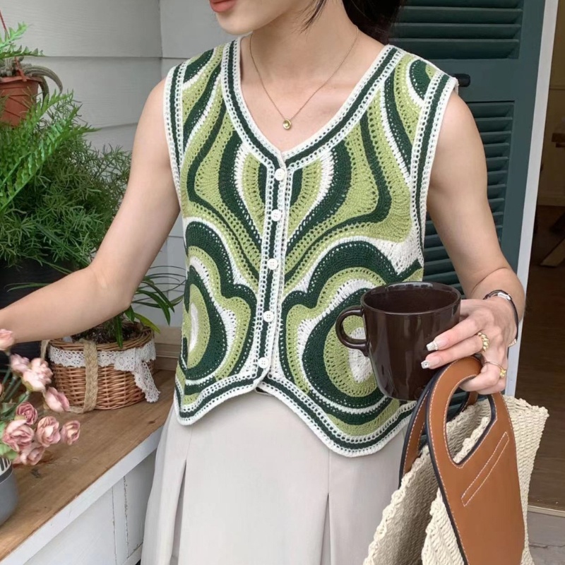 Áo Thun Tanktop Không Tay Cổ Chữ V Khoét Lỗ Phối Màu Sắc Thời Trang Mùa Hè Cho Nữ