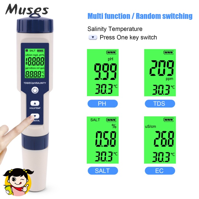 Bút Kiểm Tra Chất Lượng Nước Đa Năng 5 Trong 1 EZ-9909 TDS / EC / PH / Salinity