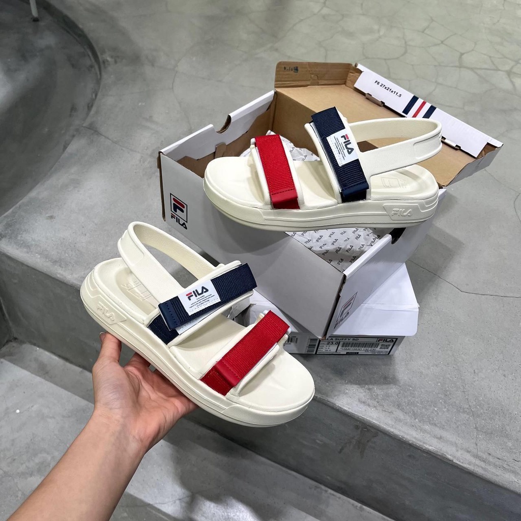 *CHÍNH HÃNG* Giày quai hậu SANDAL FILA SURFY màu Kem sọc Đỏ Xanh - Code: 1SM01583D - 121