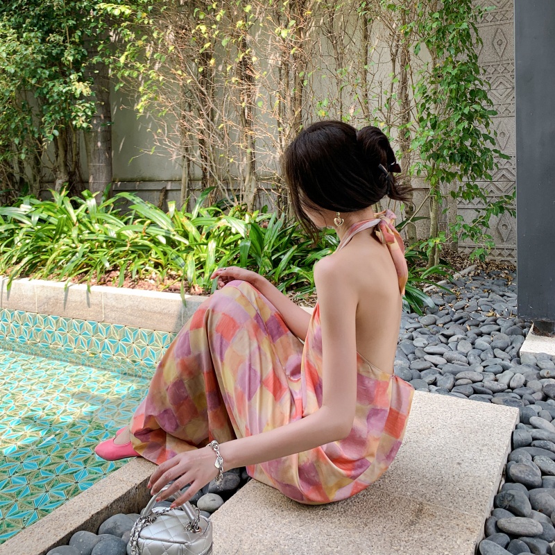 Đầm Hai Dây Họa Tiết Sọc Caro Thời Trang Xuân Hè Cho Nữ