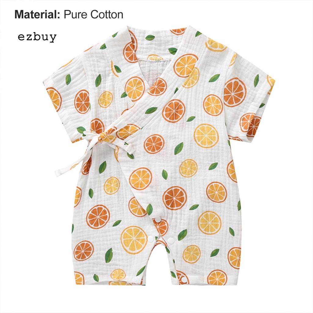 Áo Liền Quần Tay Ngắn Cổ Chữ V Bằng Cotton Thoáng Khí Cho Bé Sơ Sinh