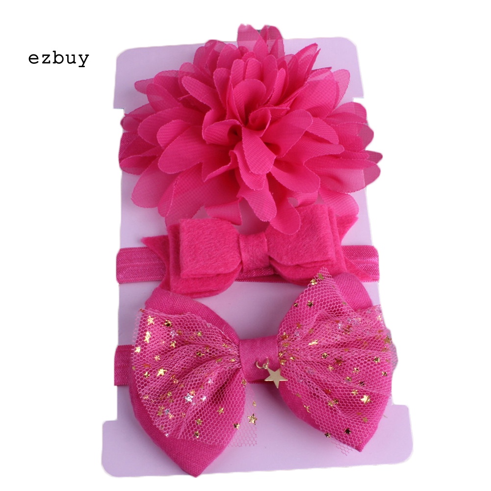 Bộ 3 Băng Đô Nơ Phối Lưới Đính Hoa Xinh Xắn Cho Bé Gái