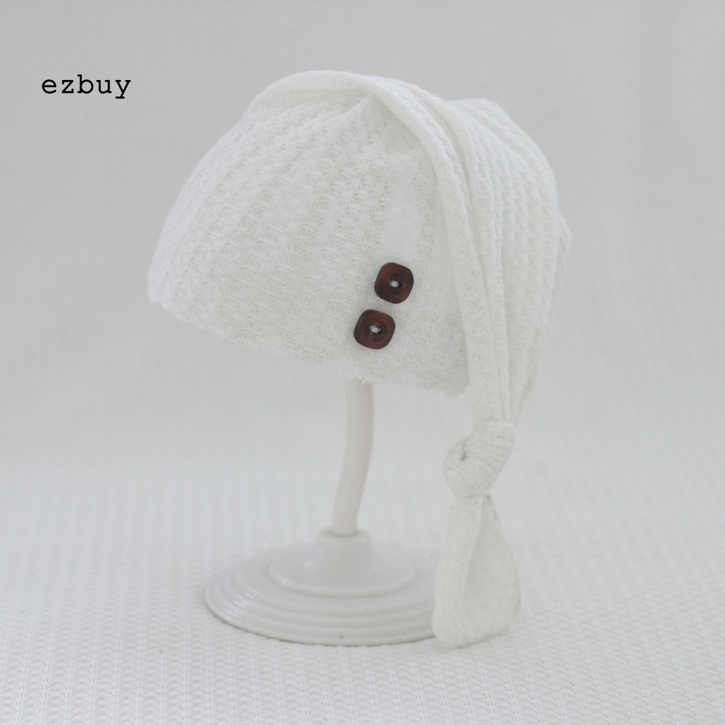 Mũ Beanie Đuôi Dài Thoáng Khí Màu Trơn Dùng Làm Đạo Cụ Chụp Ảnh Cho Bé Sơ Sinh