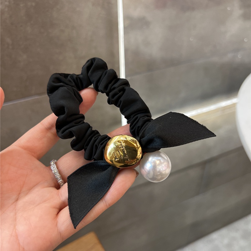 Dây Cột Tóc Cao Su Đính Hạt Ngọc Trai / Nơ Ruy Băng Dễ Phối Đồ