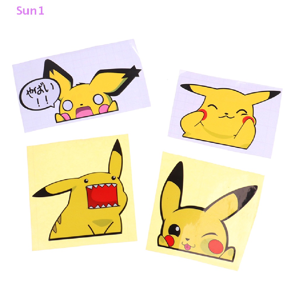 Set 2 Nhãn Dán Hoạt Hình Pikachu Đáng Yêu Chống Nước Trang Trí Cửa Sổ Ô Tô