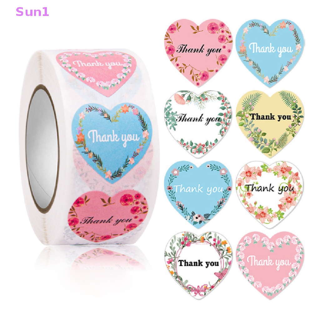 Cuộn 500 Miếng Dán Hình Hoa / Trái Tim / Chữ Thank You Dùng Trang Trí