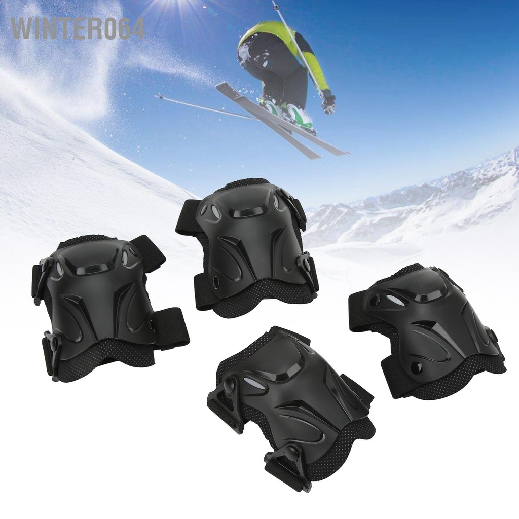 Winter064 Miếng Đệm Đầu Gối Khuỷu Tay Cận Vệ Có Thể Điều Chỉnh Chống Va Đập Tiện Dụng Ngoài Trời Đồ Dùng An Toàn Cho Đi Xe Đạp Đen Free Size