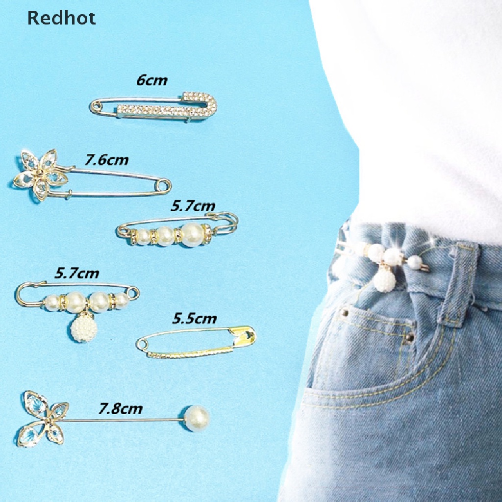 &lt; Redhot &gt; Bộ 6 Ghim Cài Áo Đính Ngọc Trai Giả Siết Chặt Đáy Mở Dây Nịt