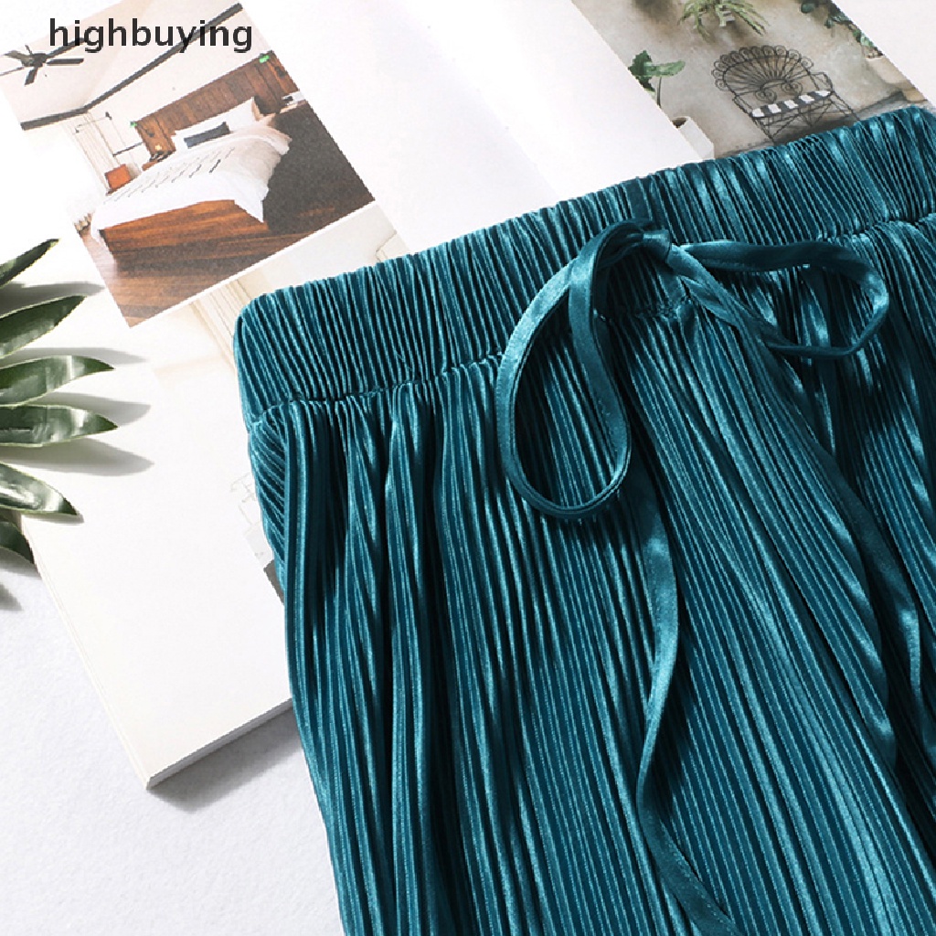 Hbvn Belle Quần Thể Thao Ống Rộng Xếp Ly Đơn Giản Bằng Lụa Băng Phong Cách Hàn Quốc Mặc Ở Nhà Cho Nữ Modish