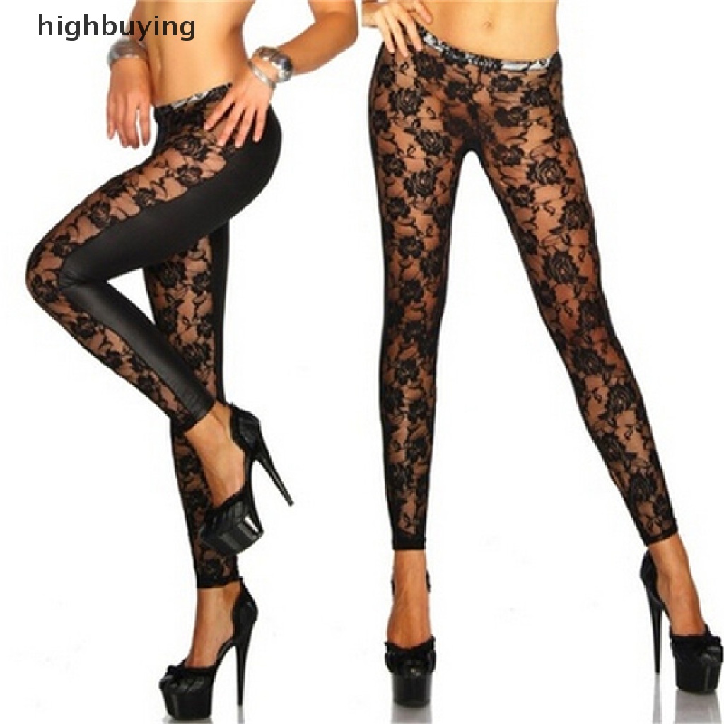 Quần Legging Bút Chì Màu Đen Phối Ren Hoa Thời Trang Phấn Trang Điểm Modish