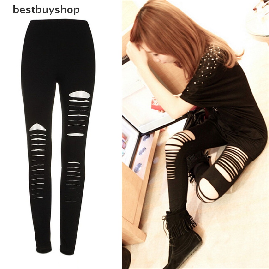 Cửa Hàng Tốt Nhất Mua Sắm Quần Legging Sọc Cắt Xé Phong Cách Punk Gothic Quyến Rũ Màu Đen Yhn YHN YHN
