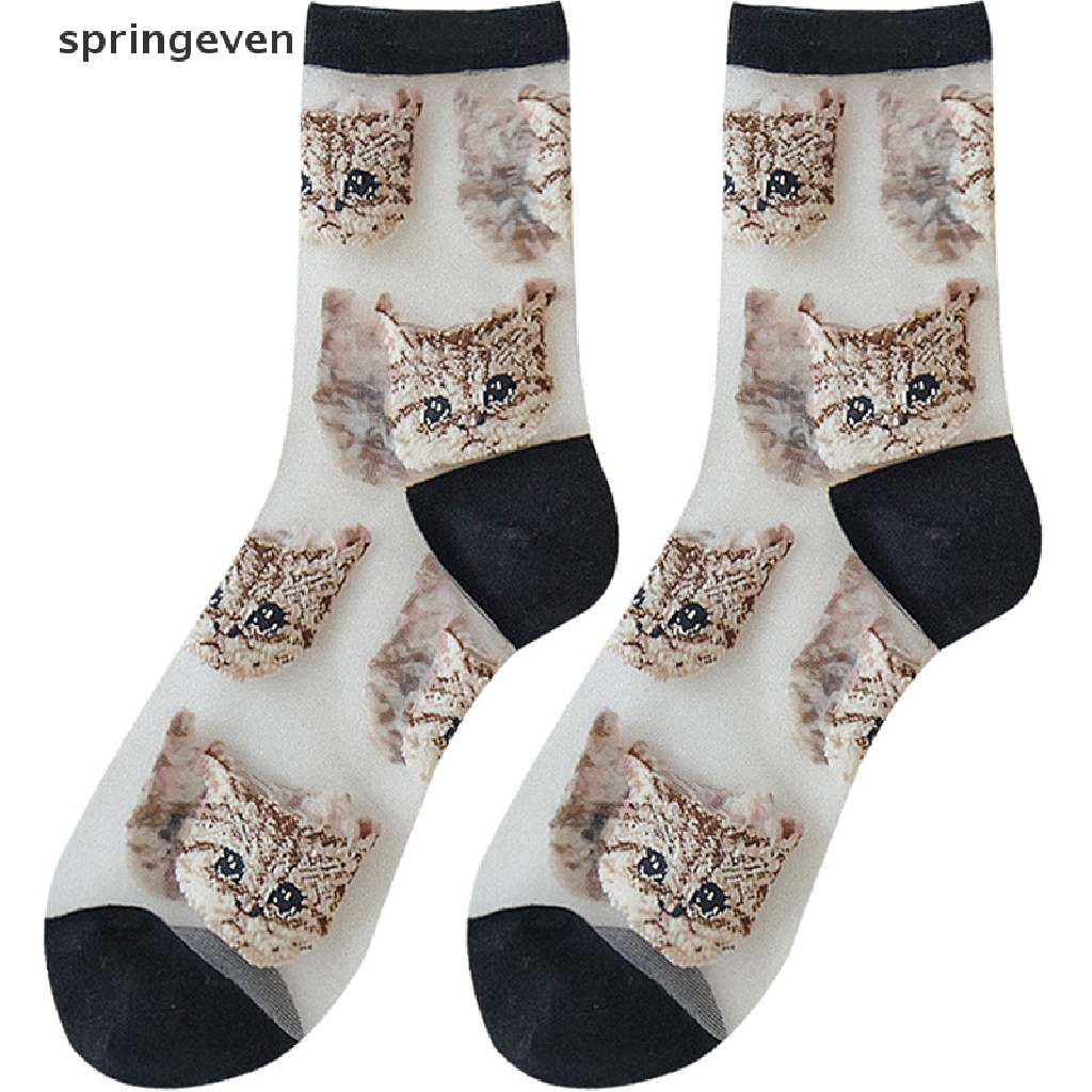 Vớ Lụa Mỏng Trong Suốt In Hình Mèo Dễ Thương Thời Trang Hàn Quốc Cho Nữ