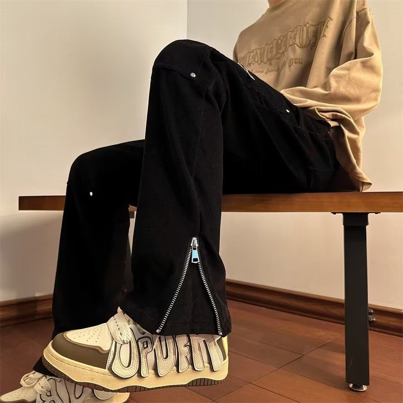 Quần Yếm Dáng Suông Rộng Xẻ Tà Có Khóa Kéo Phong Cách Hip Hop Đường Phố Cho Nam Và Nữ