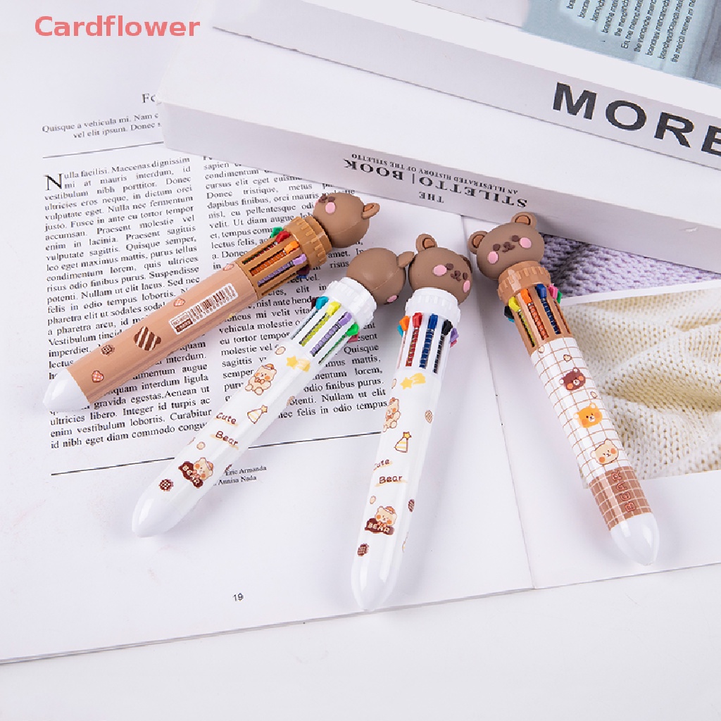 &lt;Cardflower&gt; 10 Colors Cute Cartoon Bear Ballpoint Pen School Office Supply Stationery Multicolored Pens Colorful Refill Hand Account Wrig Pen Students Learn To Write New