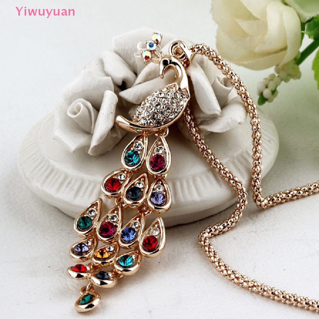 < Yiwuyuan > Dây Chuyền Dáng Dài Mặt Hình Chim Công Pha Lê Nhiều Màu Sắc Thời Trang Mới Dành Cho Nữ