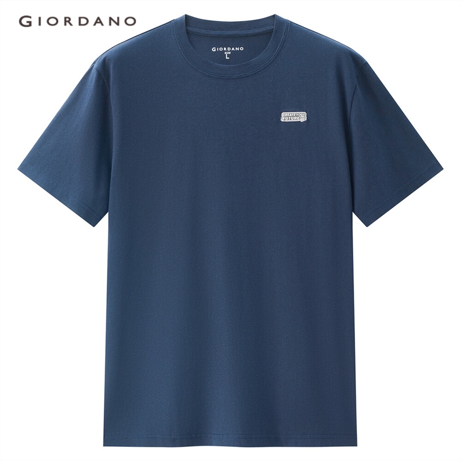 Áo thun cotton GIORDANO 13023203 tay ngắn cổ tròn thêu họa tiết cho nam