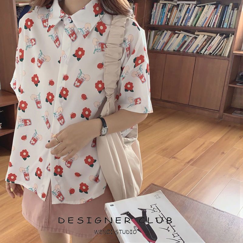 Áo Sơ Mi Tay Ngắn In Họa Tiết Phong Cách Hong Kong Thời Trang Mùa Hè Cho Nữ