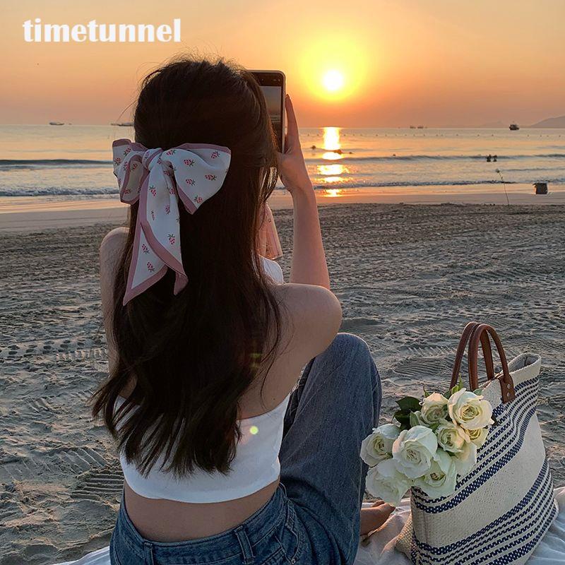 Dây Cột Tóc Ruy Băng Dài In Họa Tiết Thời Trang Hàn Quốc Cho Nữ timetunnel