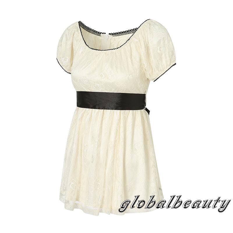 Áo Sơ Mi Tay Ngắn Dáng Chữ A Phối Ren Phong Cách Vintage Đường Phố 00GB