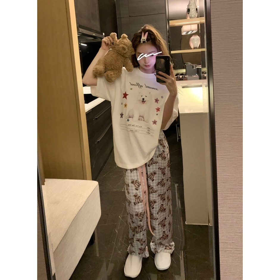 Áo Thun Ngắn Tay Dáng Rộng In Hình Mèo Dễ Thương Phong Cách Hàn Quốc Thời Trang Mùa Hè