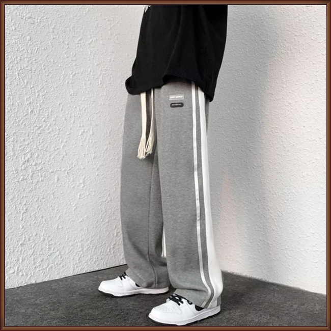 Quần Cotton Pha Ống Rộng Họa Tiết Kẻ Sọc Màu Sắc Tương Phản Thời Trang Cho Nam