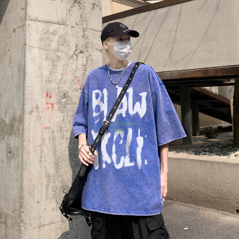 Áo thun IFNICEFUTURE tay ngắn cổ tròn dáng rộng in họa tiết phong cách Mỹ punk retro thời trang thường ngày dành cho nam