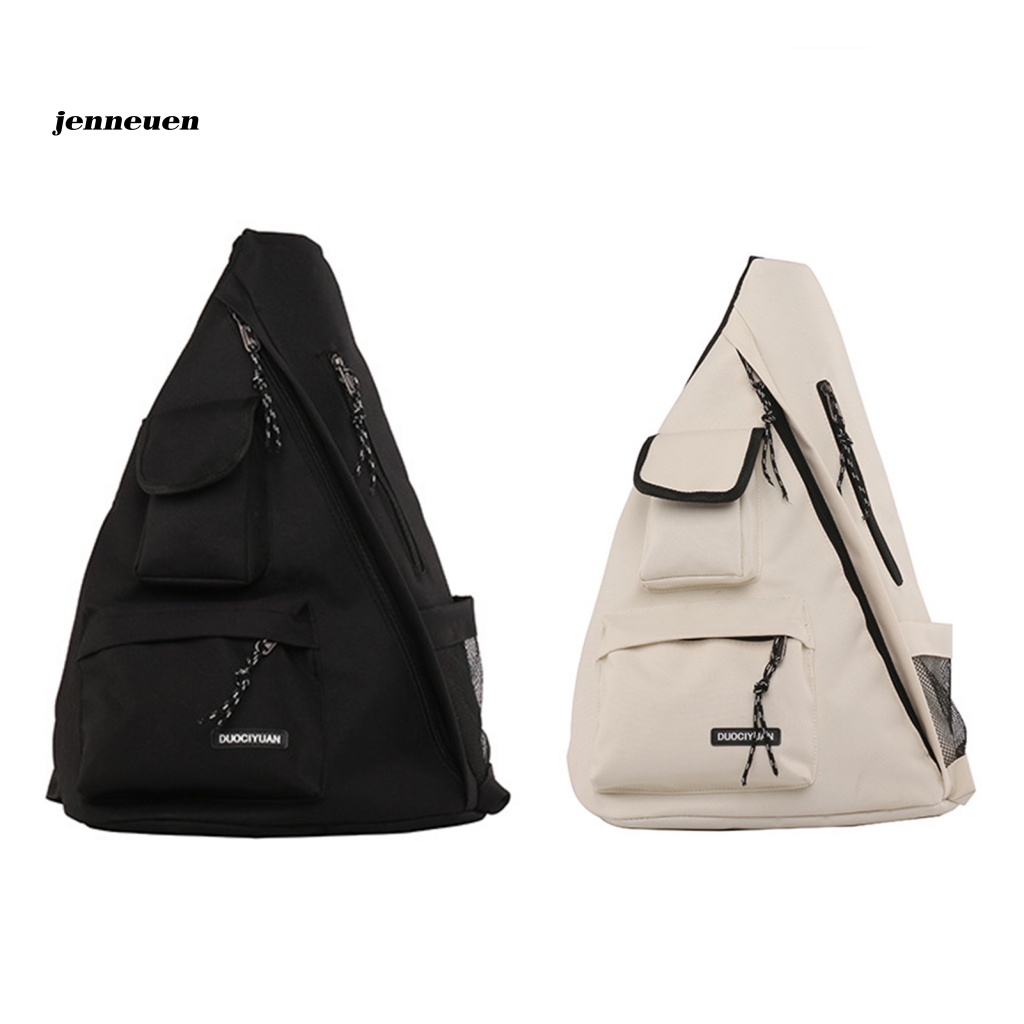 Túi Đeo Chéo Vai Bằng Cotton Trơn Có Khóa Kéo Có Thể Điều Chỉnh Dành Cho Học Sinh