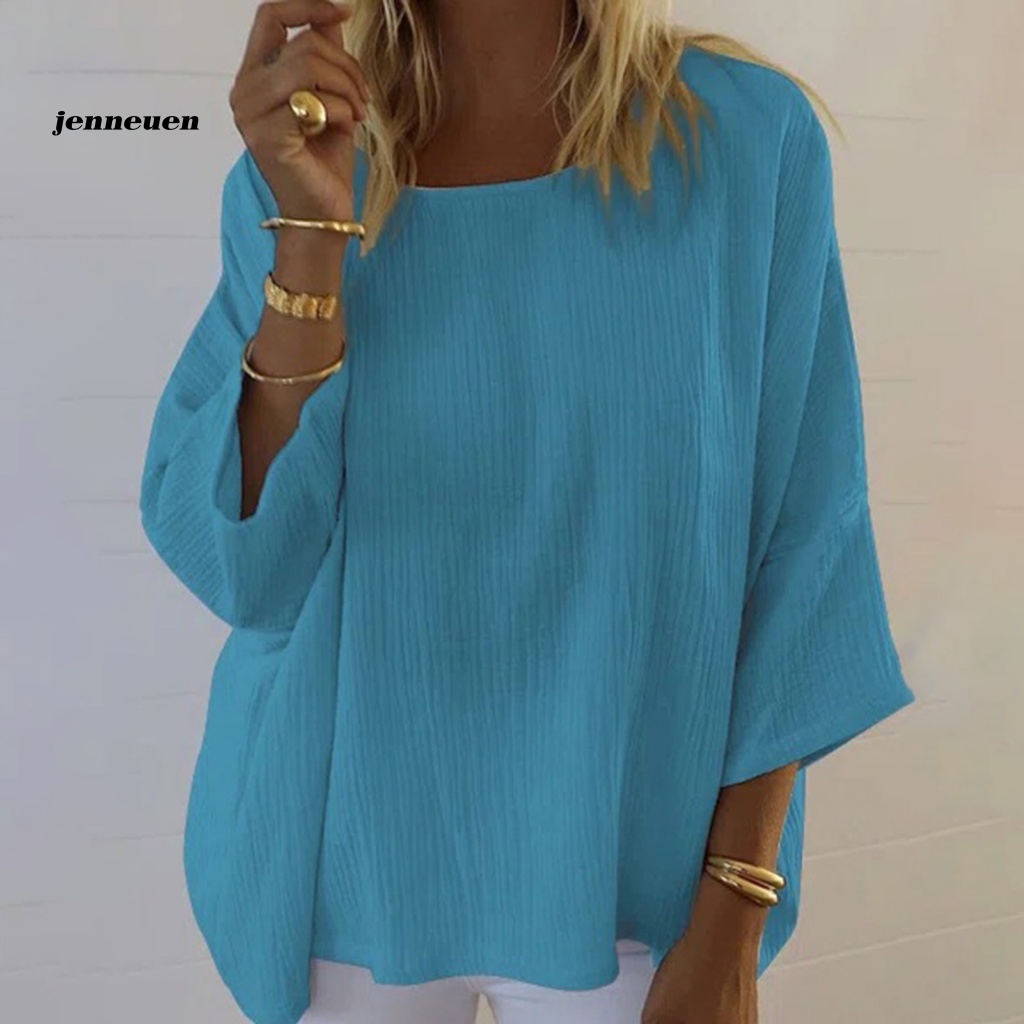 Áo Sơ Mi Tay Lỡ 3 / 4 Cổ Tròn Màu Sắc Thời Trang Dành Cho Nữ