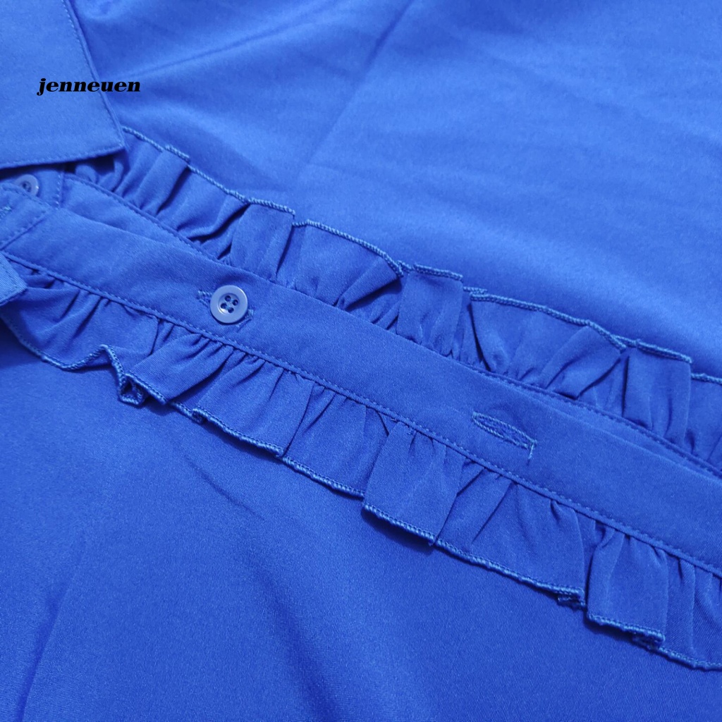 Áo Sơ Mi Tay Lỡ 3 / 4 Một Hàng Nút Đơn Màu Trơn Dành Cho Nữ