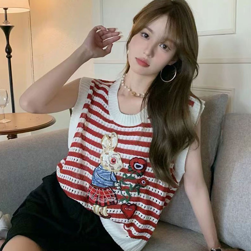 Áo thun nữ XINLANYASHE cộc tay sọc ngang thời trang Hàn Quốc