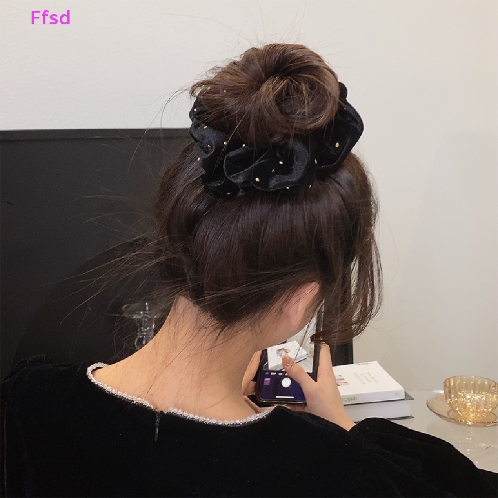 Dây Cột Tóc Nơ Bằng Nhung Đen Cỡ Lớn Phong Cách Vintage Cho Nữ