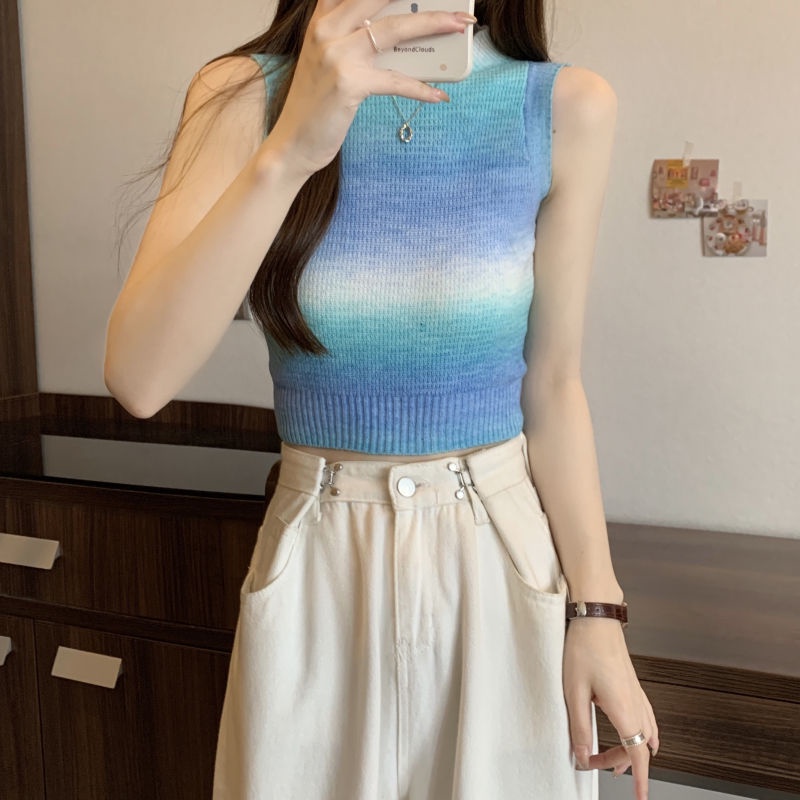 Áo Dệt Kim Không Tay Màu Gradient Phong Cách Mới