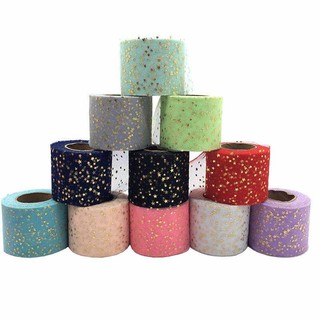 Cuộn ruy băng vải tuyn đính ngôi sao vàng lấp lánh 6cm 25 yards trang trí bánh kem diy