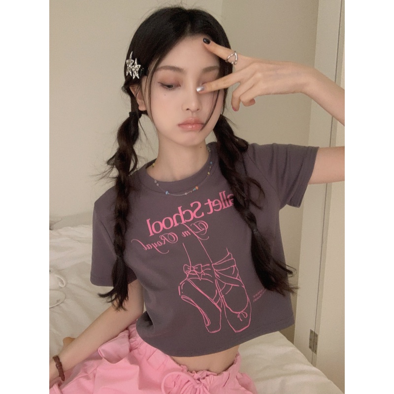 Áo Thun Croptop Tay Ngắn Dáng Ôm In Họa Tiết Vui Nhộn Thời Trang Cho Nữ