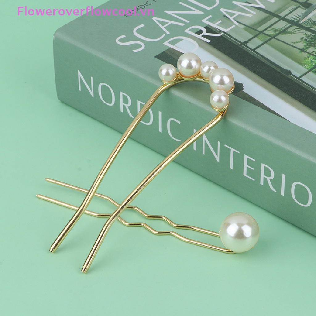 Trâm Cài Tóc Chữ U Hình Vỏ Sò Bằng Kim Loại Đính Ngọc Trai Thời Trang Cho Nữ