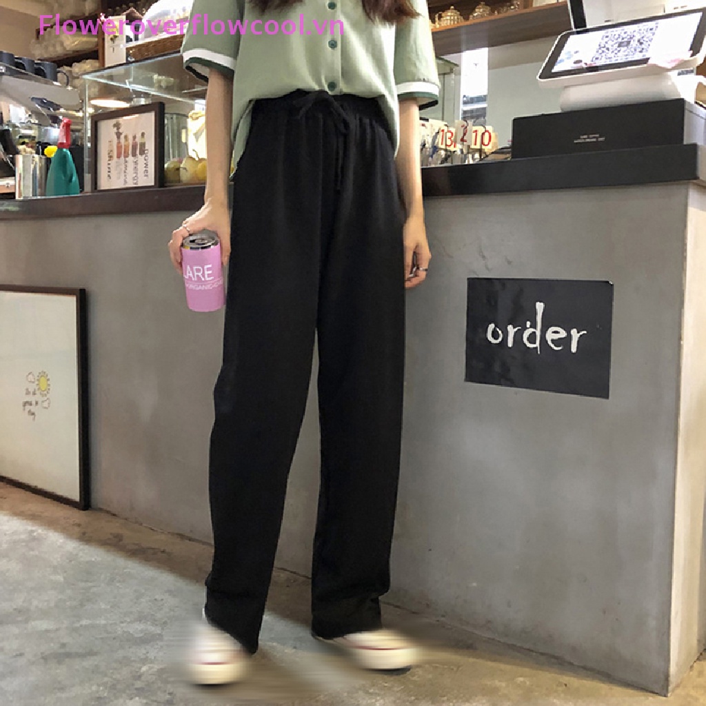 Quần Thể Thao Nữ Lưng Cao Ống Rộng Phong Cách Vintage