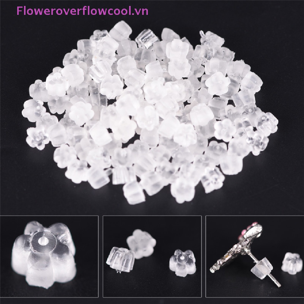 Set 100 Nút Chặn Bông Tai Bằng Cao Su Silicon Mềm Trong Suốt Hình Hoa An Toàn
