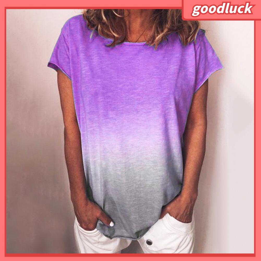 [ULK] Áo Thun Dáng Rộng Màu Nhuộm Cổ Thuyền Thư Giãn Thời Trang Mùa Hè Dành Cho Nữ