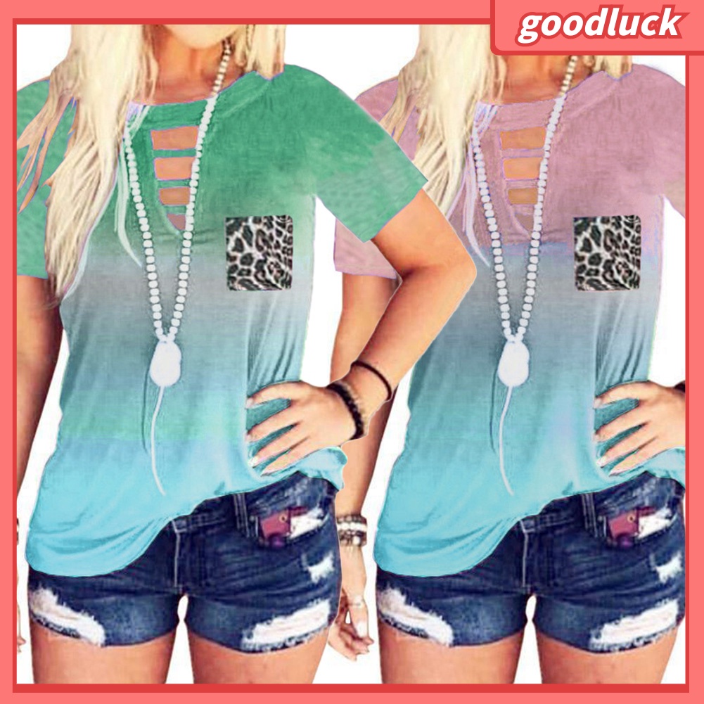 Áo Thun Ngắn Tay Cổ Tròn Màu Gradient Thời Trang Cho Nữ