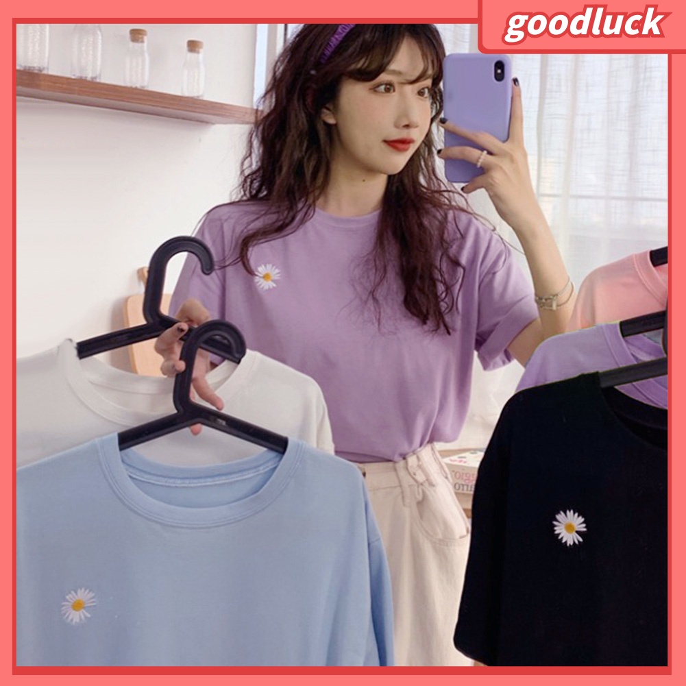 Áo Thun Tay Ngắn Cổ Tròn Dáng Rộng In Họa Tiết Marguerite Thời Trang Cho Nữ