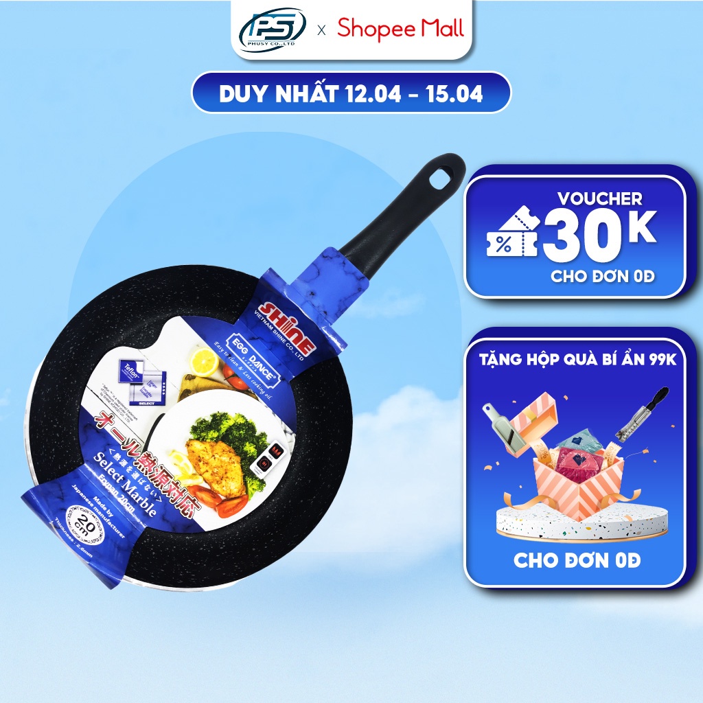 Chảo Chống Dính Vân Đá Bếp Từ 20,26cm Phù Hợp Cho Mọi Loại Bếp Tay Cầm Nhựa Chịu Nhiệt Egg Dance MBC