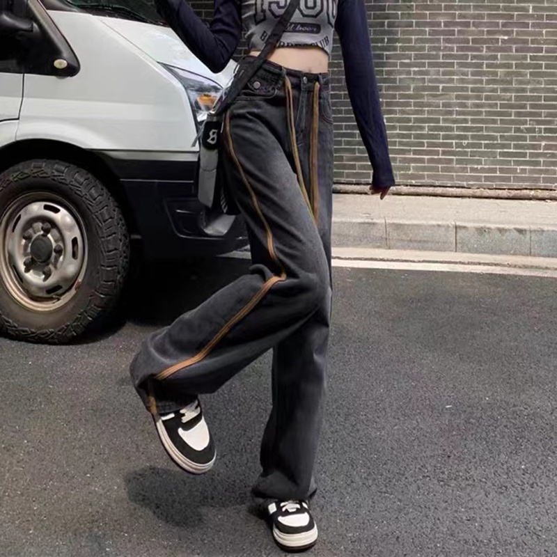 IELGY     Quần Jean Dài Dáng Suông Rộng Dây Rút Dễ Phối Đồ yuppie Cho Nữ