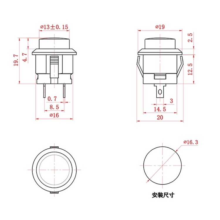 Nút Nhấn Công Tắc Tròn 16MM Tự Khóa R13-507