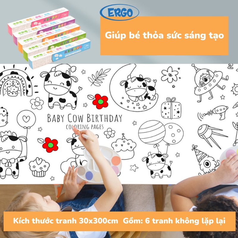 Tranh tô màu dài 3m (6 chủ đề), có thể cắt và dán tường, giúp bé thỏa sức sáng tạo