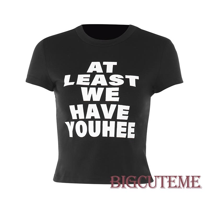 Áo Thun Nữ Ngắn Tay Cổ Tròn In Chữ Phong Cách Đường Phố