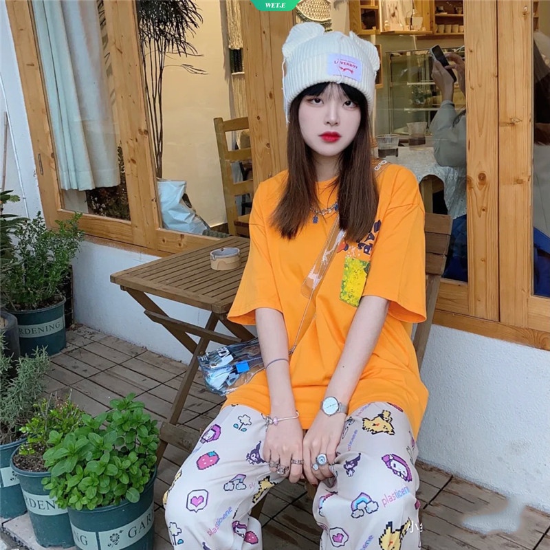 Sanrio Quần Dài Dáng Rộng In Họa Tiết Kulomi Thời Trang Mùa Hè Ngọt Ngào Phong Cách Harajuku Cho Nữ