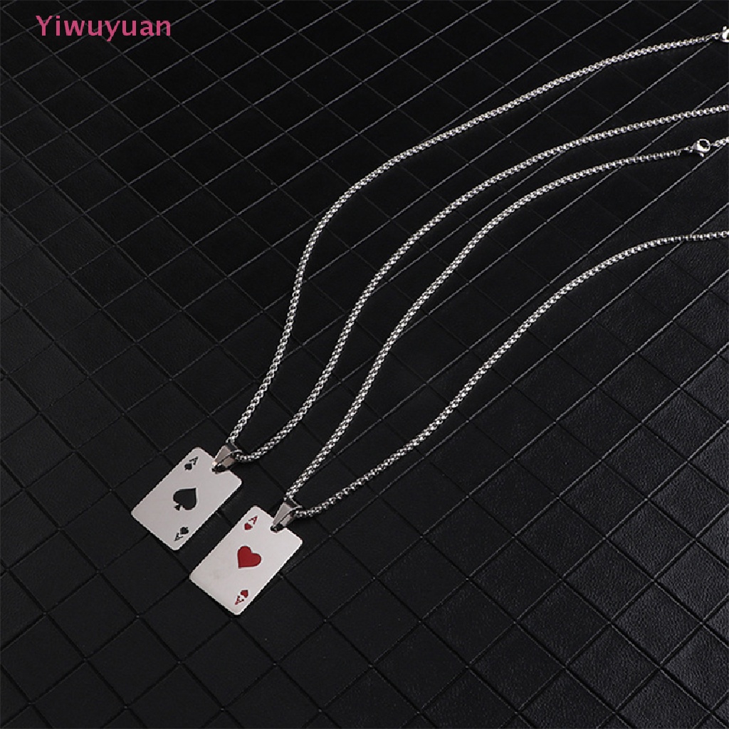 Vòng cổ Thép Titan Mặt Hình Lá Bài Poker Lucky Ace of Spades Màu Đỏ Đen Bạc Mới