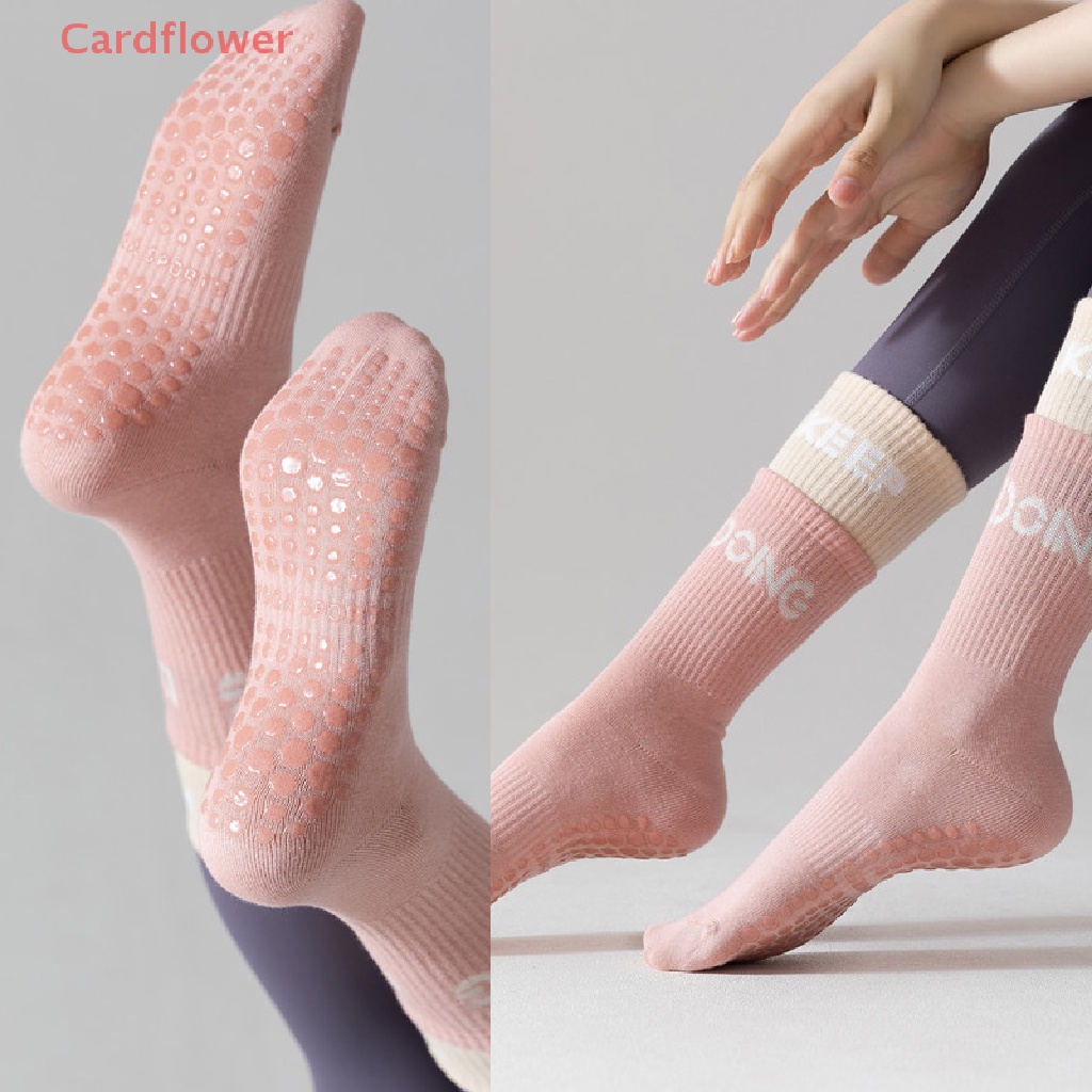 &lt; Cardflower &gt; Vớ Tập Yoga Pilates Cổ Trung Bằng Silicon Chống Trượt Hai Màu Tương Phản Mới Cho Nữ