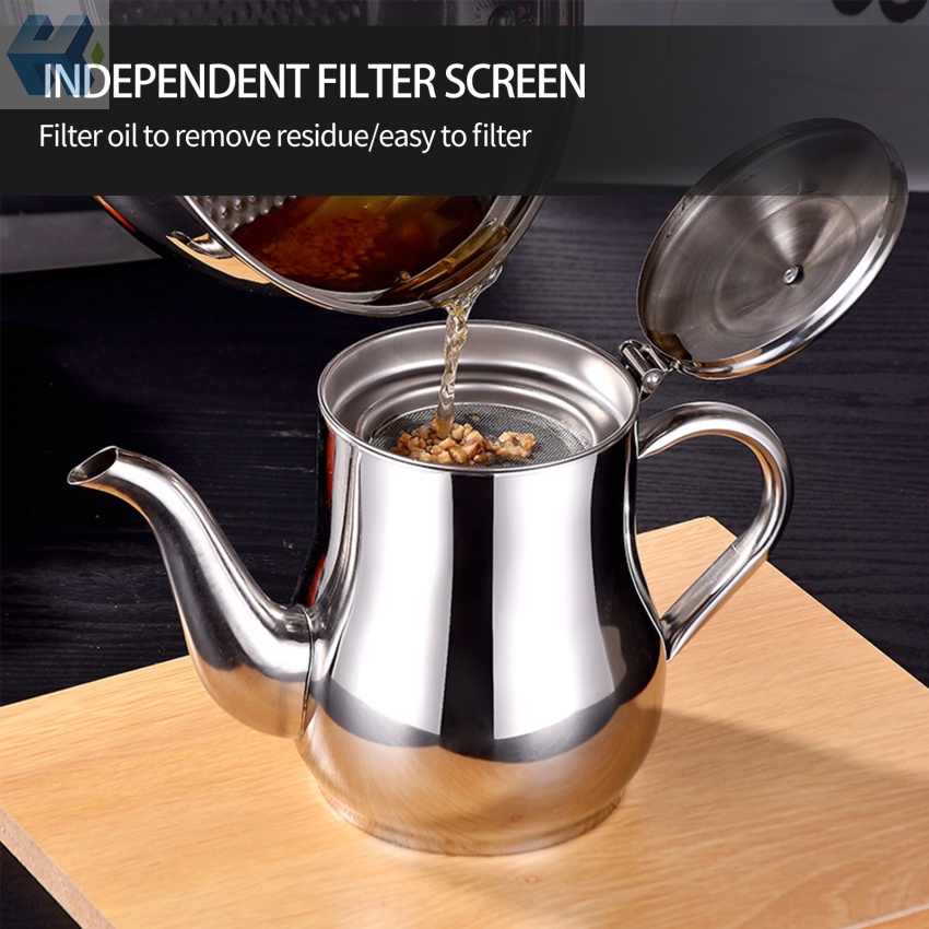 Ấm trà/ cà phê kèm nắp lọc dầu bằng thép không gỉ tiện dụng cho nhà bếp