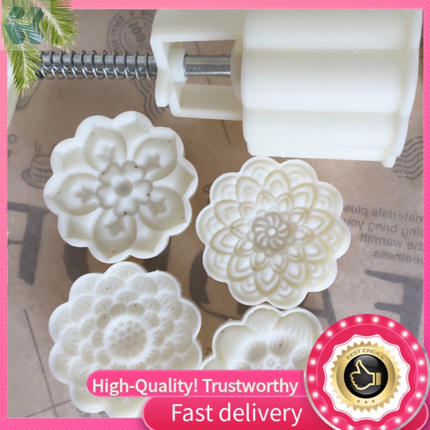 Set 4 Khuôn Làm Bánh Trung Thu 75g Hình Hoa Sen Trung Quốc